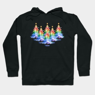 Gradient Rainbow Watercolor Christmas Tree Gay Pride T-Shirt Hoodie